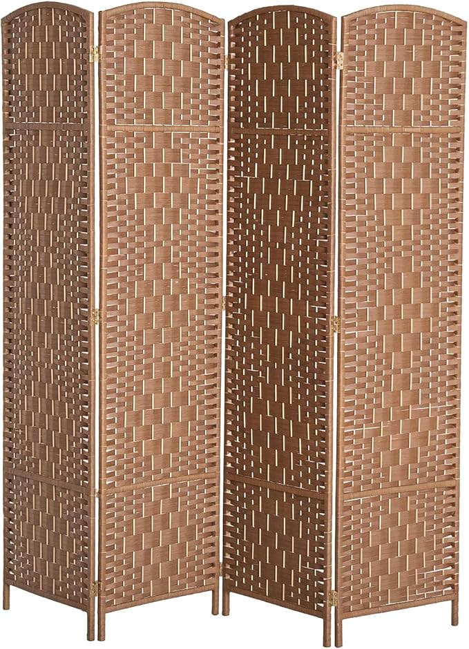 HOMCOM Room Divider, 4 Panel Folding Privacy Screen, 6FT Tall Portable Wicker Weave Partition Wall Divider for Bedroom, Home Office, Natural