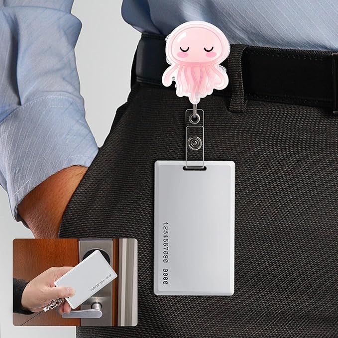2Pcs Funny Jellyfish Badge Reel Retractable for Nurse, Doctor, Medical Worker Nursing Student | Cute Pediatric Nurse ID Name Badge Holder with 24” Durable Nylon Retractable Cord Alligator Clip