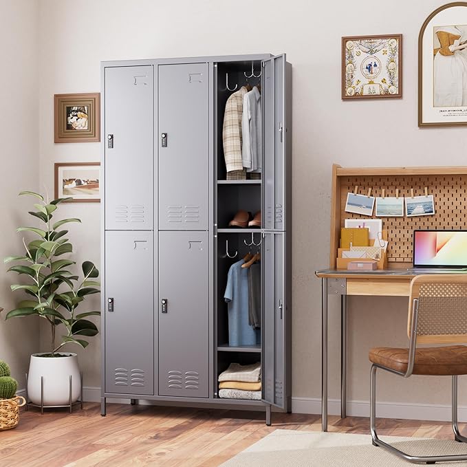 SUPEER Metal Locker for Employees with Combination Locks,Metal Lockers with Business Card Holder and 18 Hooks for School Garage Office Gym Home,Assembly Required,Dark Grey