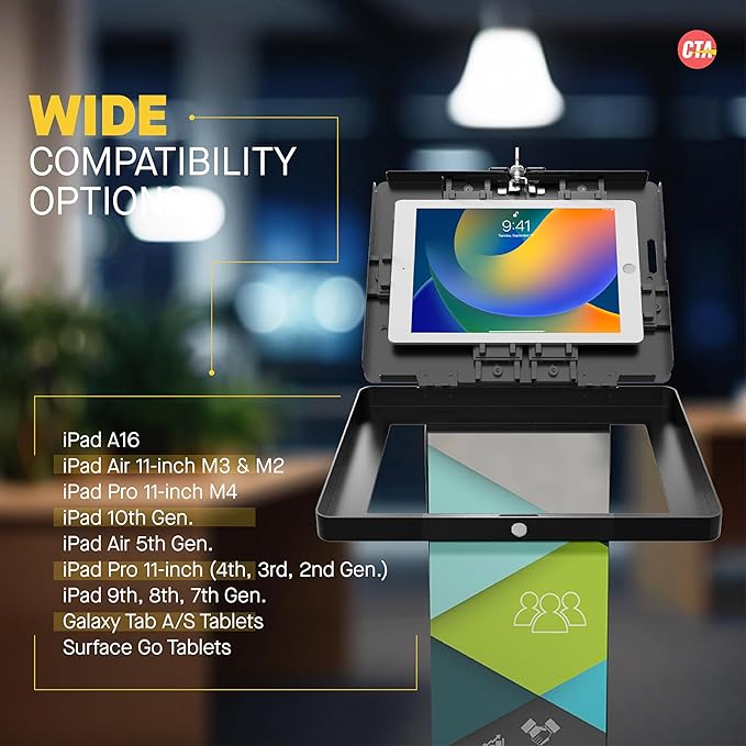 CTA Digital Premium Kiosk Floor Stand - Locking Floor Stand Kiosk - iPad 7th/8th/9th Gen 10.2" - Pro 11", 5th & 6th Gen, Surface Go, Galaxy Tab S5E & More (PAD-PARAF)