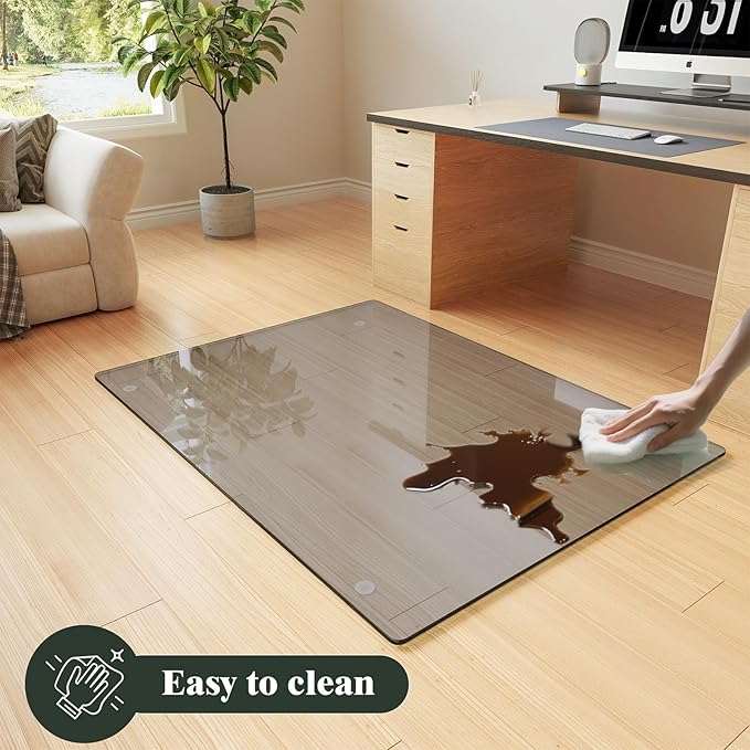 Koonmi Tempered Glass Chair Mat for Hardwood Floors & Carpets, 40" x 60“ Grey Heavy Duty Office Floor Protector, Scratch & Dust Concealing, Noise-Free for Home Office Desk