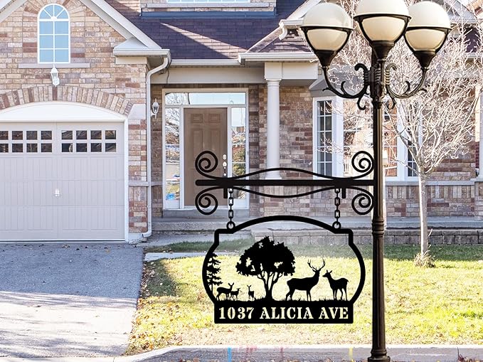 Personalized Deer Bear Metal House Numbers for Outside，Custom Address Sign for Houses，Hanging Mailbox House Number ，Lamp Post Address Plaques，Metal Name Sign Outside，Housewarming gifts，Home Decor
