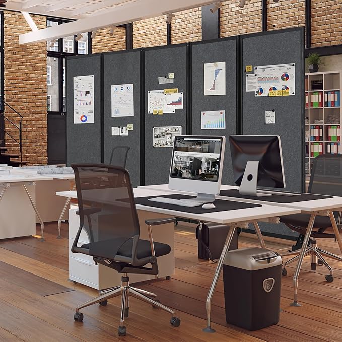 Strongbird Room Partition,Folding Privacy Divider,Office Partition Dividers,Office Dividers Wall, 10'6"W x 6'7"H,Grey