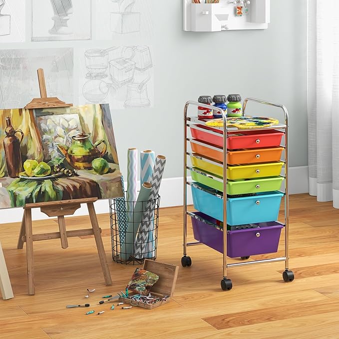 Giantex 6 Storage Drawer Cart Rolling Organizer Cart for Tools Scrapbook Paper Home Office School Multipurpose Mobile Utility Cart (Tomato, Orange, Light Green, Turquoise, Purple)