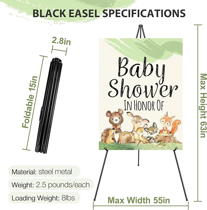 VAIIGO 63" Display Easel Stand - 2Packs Art Easels for Wedding Sign Poster Stand Folding Floor Adjustable Metal Black Easel Instant Tripod Easel for Painting Wedding Welcome Sign Stand