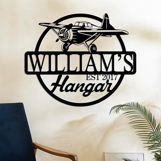 Personalized Metal Airplane Wall Art, Airplane Name Sign, Customized Pilot Name Sign, Airplane Hangar Sign Decor, Aviation Home Office Decor, Large Outdoor Decor, Pilot Gifts, Aircraft Lovers Gift