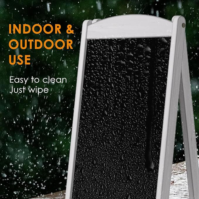 INNOVART Magnetic A-Frame Chalkboard Sign, Sidewalk Sign 45" x 17" With Display Shelf, Free Standing Easel for Restaurant, Business, Wedding or Events, White