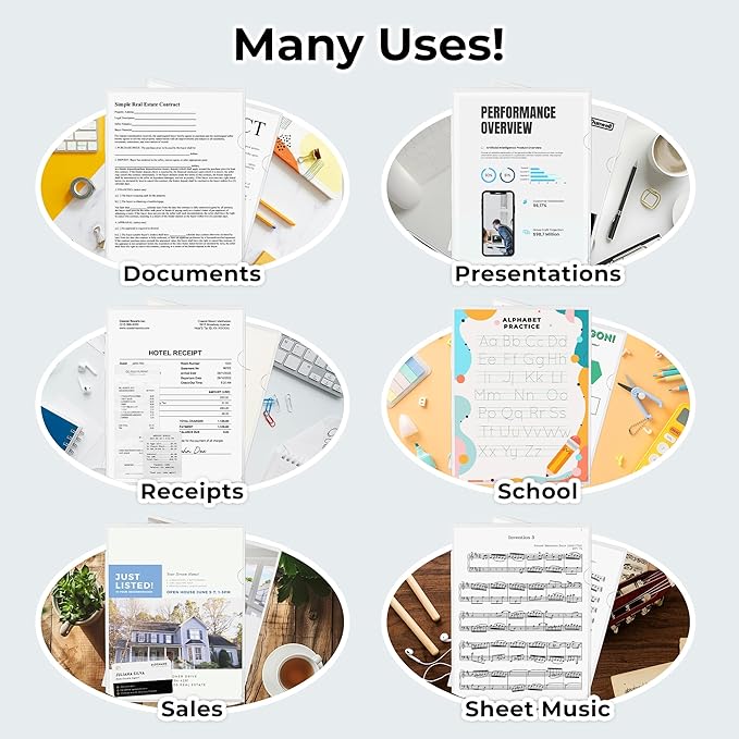 Dunwell Clear Folders for Documents, Plastic 8.5x11 File Sleeves for Document Protection, Filing, Storage, Organization (36 Pack) Transparent Folders with Pockets, Durable Letter Size Document Holder