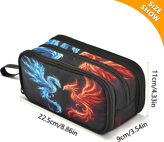 BOENLE Dragon Phoenix Pencil Case Box Boys Girls Large Pencil Pouch with Zipper Compartments Big Capacity Stationery Pen Bag Organizer for Kids Teens Adults School