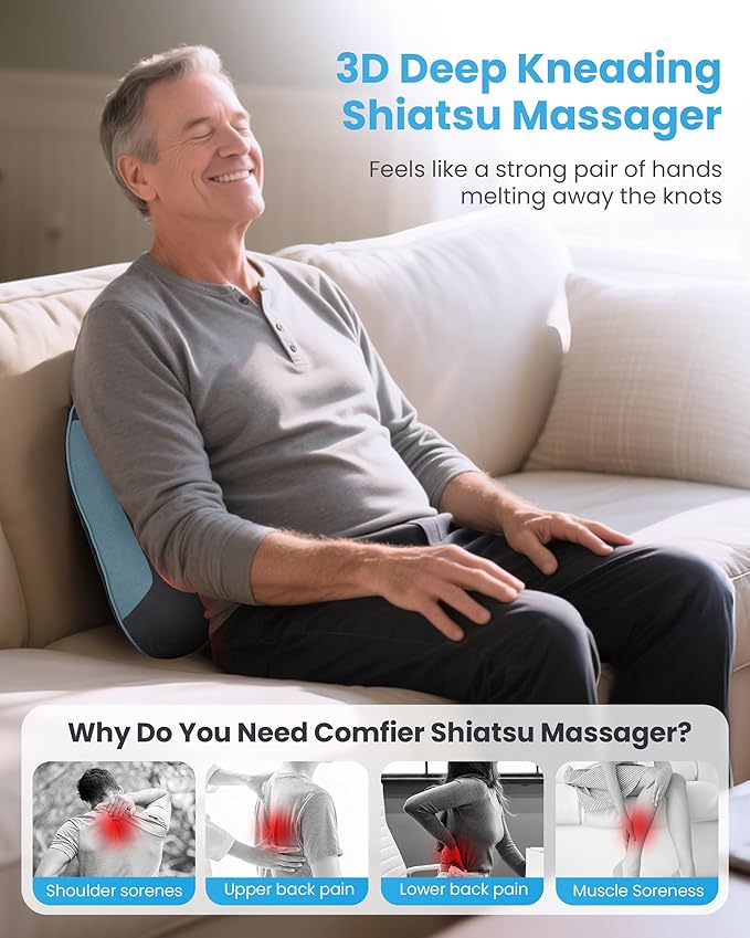 COMFIER Cordless Back Support Pillow for Office Chair, Lower Back Massager with Heat, Shiatsu Back Support Cushion, Rechargeable & Portable for Office, Home Use, Gift for Women