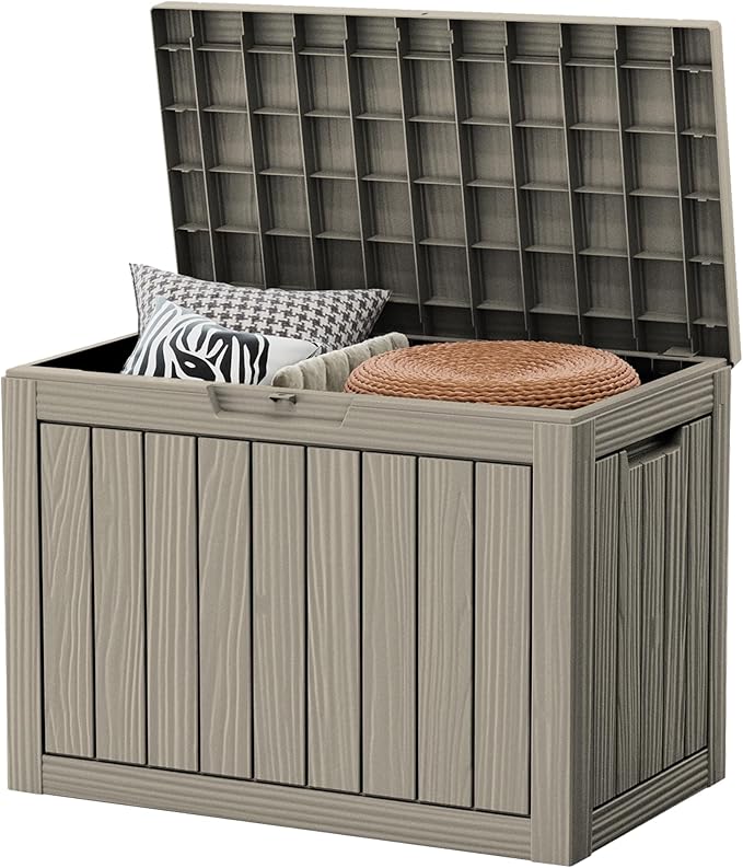 Yardgrace 45 Gallon Patio Storage Box - Waterproof Deck Box for Outdoor Toys, Space-Saving Resin Chest with Lock for Cushions & Pool Gear, UV-Resistant, Ash Grey