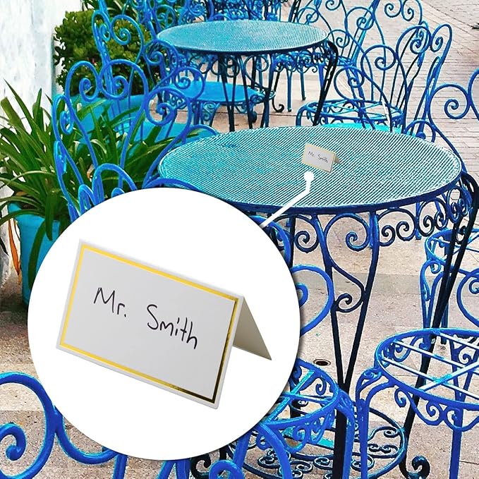 100 Pack Place Cards for Table Setting Small Paper Tent Cards with Gold Foil Border Event Table Cards for Restaurant Wedding Party Banquet Thanksgiving Birthday Celebration