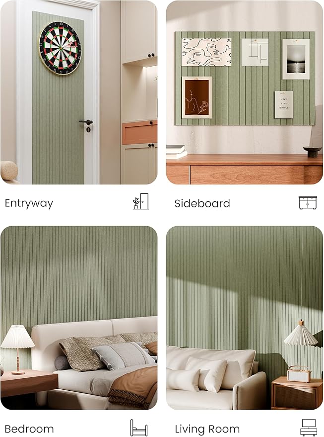 Bumusty Large Cork Board Alternative-36 x24 Felt Bulletin Board Tiles, with 30 Pushpins, 40 Adhesive Tabs, 6-Pack Slat Wall Paneling, Cork Boards for Office Push Pin Board Felt Board-Sage