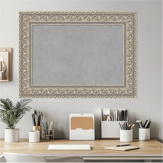 Amanti Art Silver Framed Magnetic Board 23x31 Medium Vision Board for use with Magnets, 100% Metal Sheet to Display Items as Office Decor or for Home Organization in mudroom, Kitchen or Kids Room