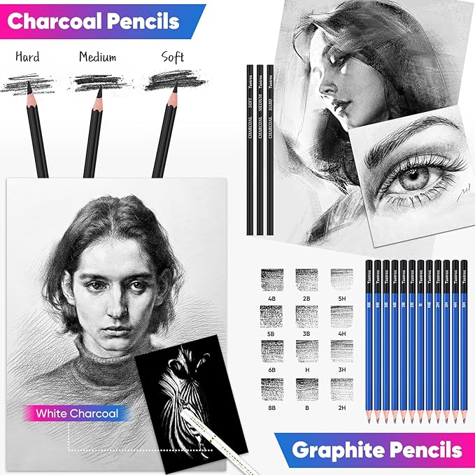 Taotree 81 Pack Art Supplies for Adults Artists Gifts, Pro Art Kit Drawing Pencils Set, Drawing Supplies Sketching Kit Sketch Book, Colored Graphite, Watercolor, Metallic, Charcoal Pencils Sketch Set