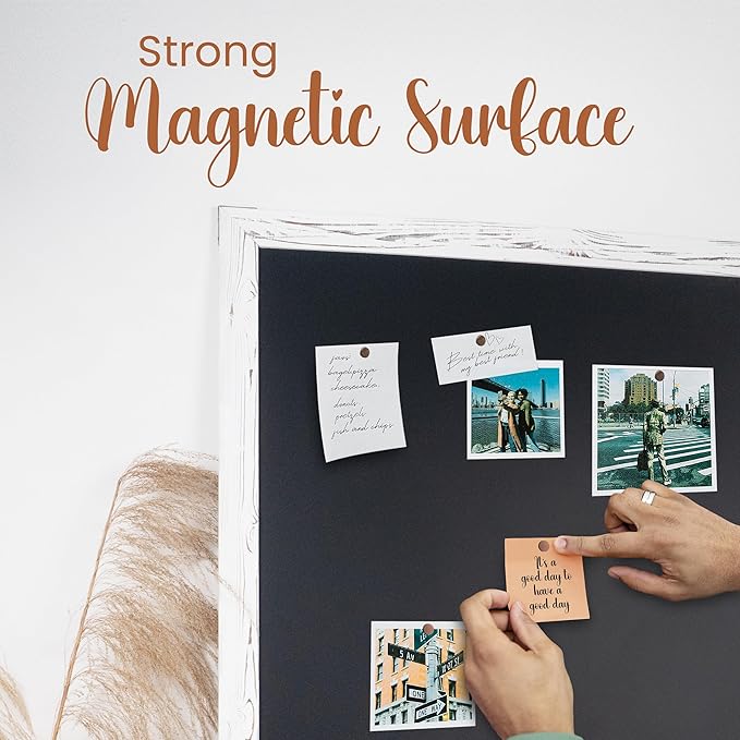Loddie Doddie Magnetic Chalkboard - 46 x 34.5 in, White Rustic Frame, Wall Mount - Erasable Chalk Board Surface & Message Center - Chalkboard Signs & Magnet Board