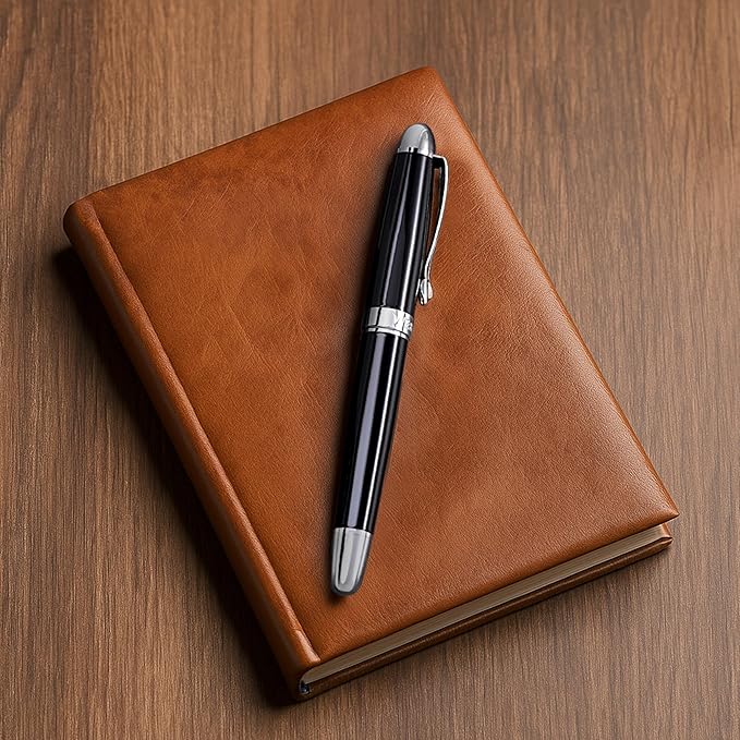 Webson Gill The Boss' Black Luxury Executive Fountain Pen, Polished Lacquer & Chrome, Medium Nib, Smudge Free No Bleed, Use Any Fountain Ink with Included Converter, Fits Cartridges (sold separately)