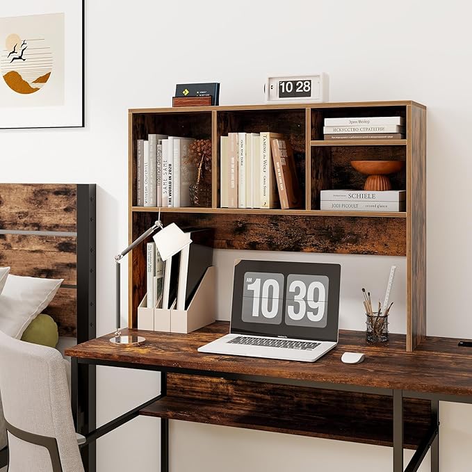 Tangkula Desktop Bookshelf, Countertop Storage Hutch with 4 Shelves for Computer Desk, Desk 2-Tier Display Rack, Multipurpose Wood Desktop Hutch Storage Organizer for Dorm Office Home