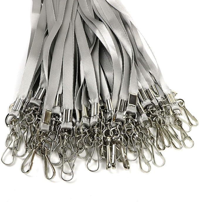 Beebel Gray Lanyard Bulk Lanyards for Id Badges Flat Lanyard with Badge Clip Swivel Hook 50 Pack