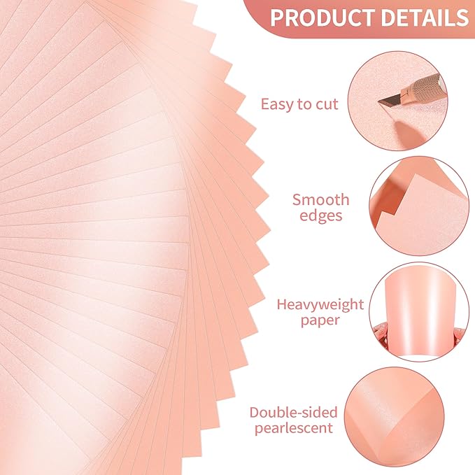 25 Sheets Pink Shimmer Cardstock 8.5 x 11InchInch Glitter Card Stock 92lb Heavyweight Craft Printer Paper for Wedding Invitations, Greeting Cards, Printing UAP18PK025