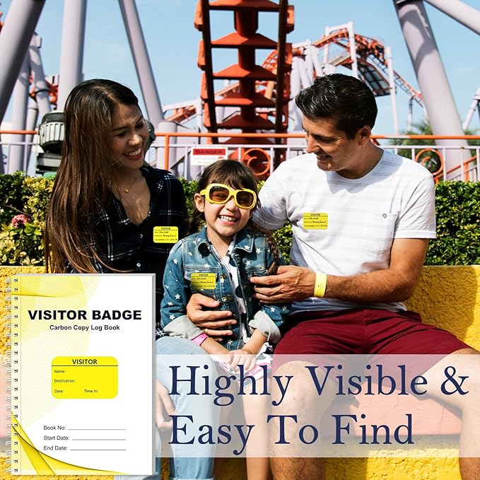 6 Pack of 1800 Visitor Badges Stickers Visitor Log Book with Carbon Copy Visitor Pass Stickers with Carbonless Visitor Name Tags Guest Registry Log Book for School Business Church