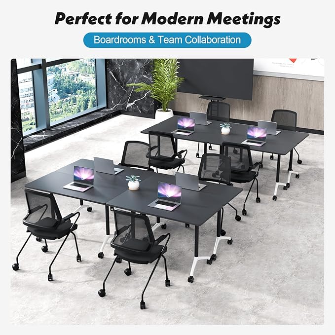 Goakwwuz Conference Room Table, Folding Conference Tables,Thicken Grey Tabletop,Flip Top Wooden Seminar Meeting Room Table for Conference Room Offices (6, Black, 47.2“)