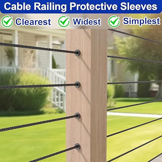 Steel DN Mate 100 Pack Stainless Steel Protector Sleeves for 1/8”, 5/32", 3/16" Wire Rope Cable, Black Cable Railing Kit Hardware for Wood Post, T316 Marine Grade DB58