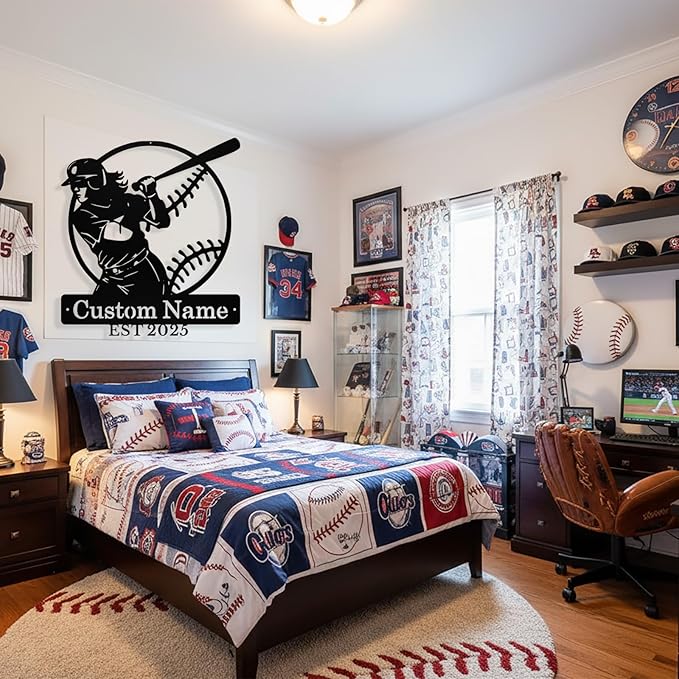 Personalized Softball Metal Sign Custom Player Name Sign Girls Room Decor Softball Lover Present Sports Wall Art Decor Gift for Girls, Team, Mother, Daughter