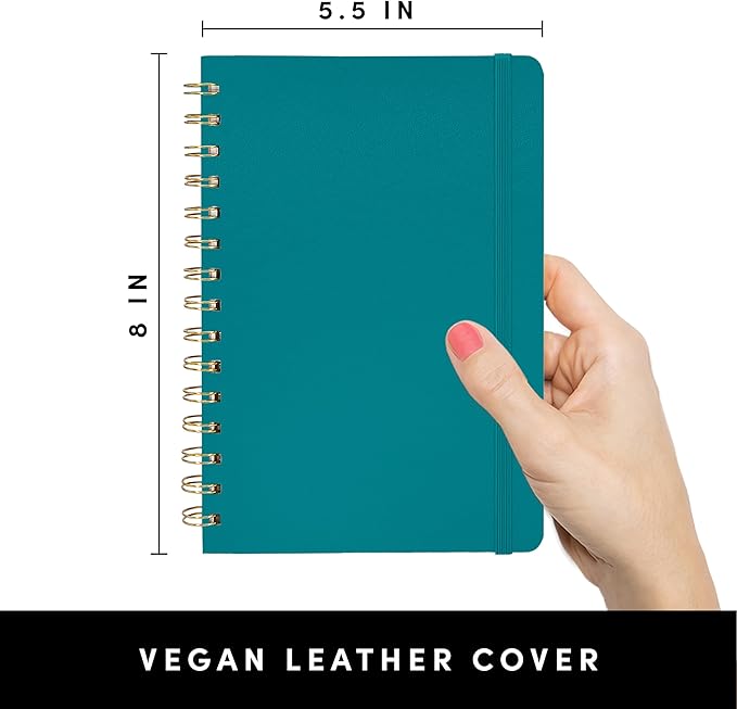 PAPERAGE Lined Spiral Journal Notebook, (Turquoise), 160 Pages, Hardcover Journal for Women & Men, Medium 5.5 in x 8 in - 100 GSM, Thick Paper, Spiral Notebook for Work, School & Journaling