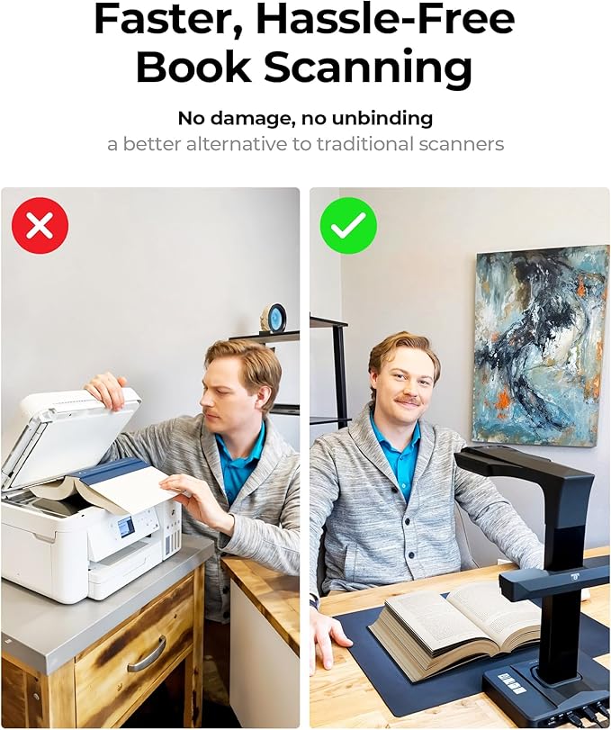 CZUR ET MAX Book Scanner, 38MP High-Resolution Overhead Document Scanner with Curve-Flattening, Auto Page Detection, OCR, HDMI Output, Compatible with Windows/Mac/Linux