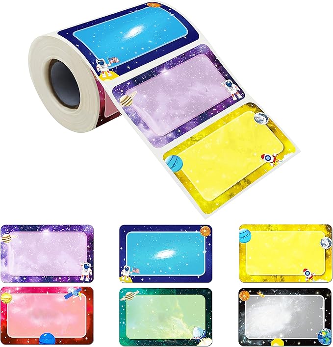 300 Pcs Name Tag Label Sticker Galaxy-Themed in 6 Designs with Perforated Line for School Office Home (3.5"x2.2" Each) …