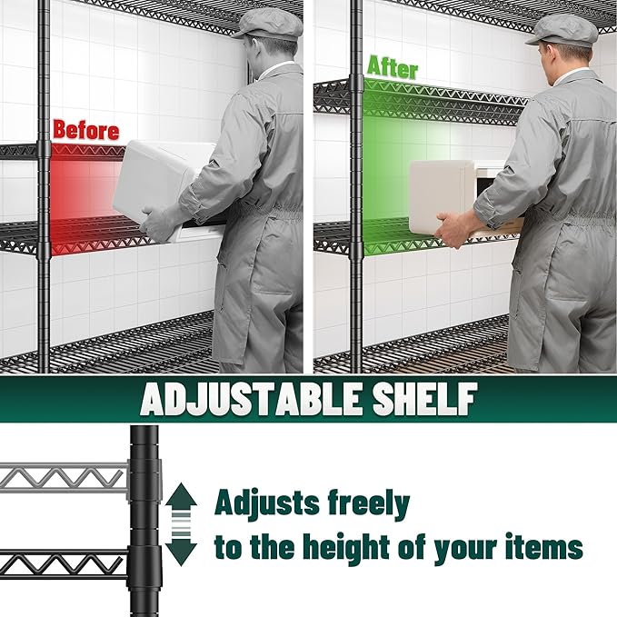 DurayLoly 2500 LBS Shelf Storage Shelves 68.1" W Wire Shelving Unit, Garage Shelving Heavy Duty, Adjustable Metal Shelving for Garage, Pantry, Kitchen, Basement, Business 68.1" W x 20.9" D x 70.9" H