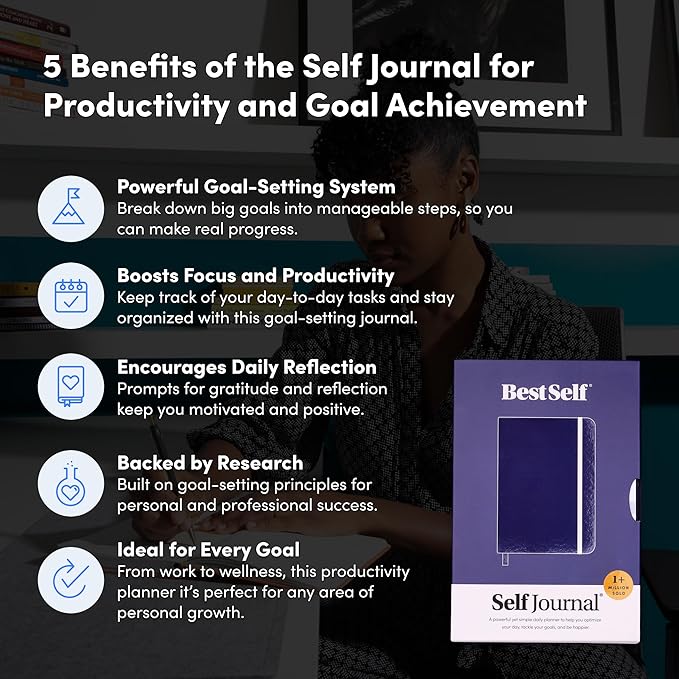 BestSelf 13-Week Self Journal & Goal Planner – Undated Daily ADHD-Friendly Journal for Men & Women | Productivity, Gratitude, Reflection & Habit Tracker | 2026 Life Organizer with Prompts, Black