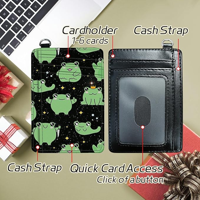 BWEGRHE Small Travel Wallets, Princess Frog Slim Minimalist Front Pocket Wallet with Wristlet, RFID Blocking PU Leather Credit Card Holder with ID Window Change Purse for Men Women