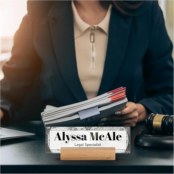 Acrylic Desk Name Plate Personalized with Wooden Base - 28 Backgrounds - Custom Name Plate for Desk, Office Decor, Teacher Appreciation Gifts