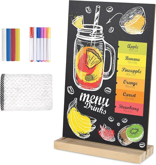 BOUBONI 1 Pack Small Chalkboard Signs with Wood Stand 6 x 8 inch Tabletop Chalkboard Sign Double-Sided Message Menu Boards for Kitchen Wedding Bar and Restaurant