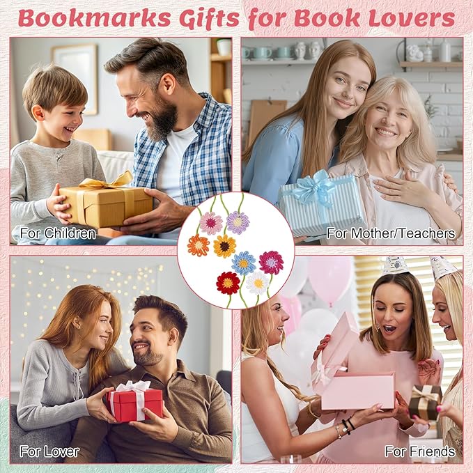 Crochet Bookmarks for Women & Book Lovers, Cute Flower Page Markers for Teachers Students, Handmade Reading Gifts for Valentine's Day, Easter, Teachers' Day, Graduation, Mother's Day, Birthdays (8)