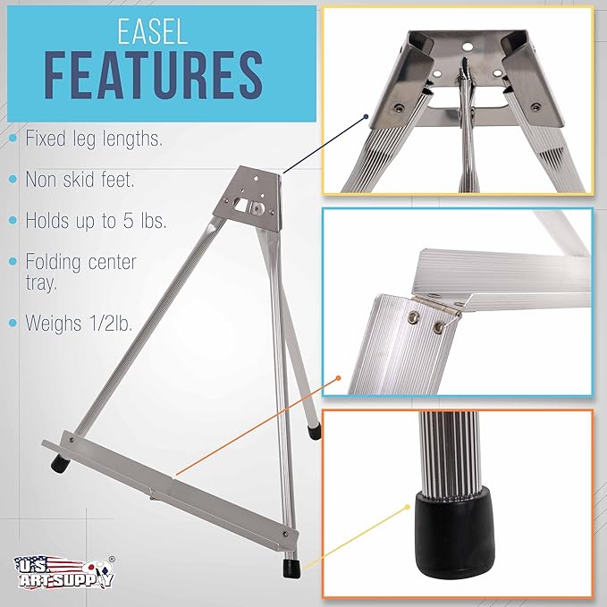 U.S. Art Supply 15" High Aluminum Tabletop Display Easel for Painting (4 Pack), Adjustable Folding Stand - Portable Art Easel for Displaying Canvas, Whiteboards, Posters, Signs, Pictures, Paintings