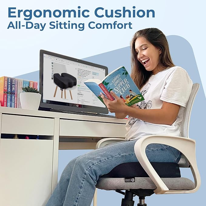 Seat Cushion for Office Chairs - Tailbone, Coccyx Pain Relief - Butt, Pressure & Sciatica Relief - Gaming, Wheelchair, Car & Desk Pillow, Black