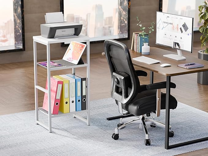 GEORIS 3 Tier Metal Printer Stand Shelf, White Side Table for Printer, Fax Marchine