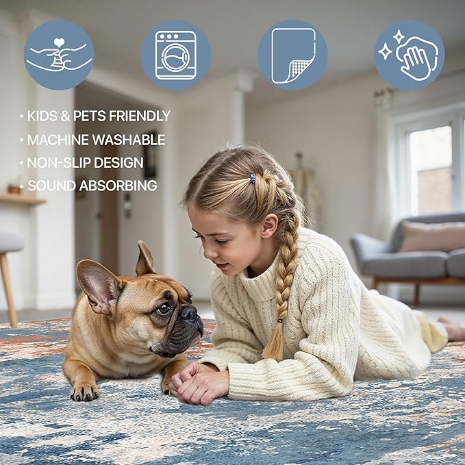 GENIMO Washable Rugs 8x10 Area Rugs for Living Room Bedroom, Modern Lightweight Rug Ultra Soft Indoor Area Rugs 8x10 for Dining Room, Low Pile Carpet with Non Slip Backing, Blue Red