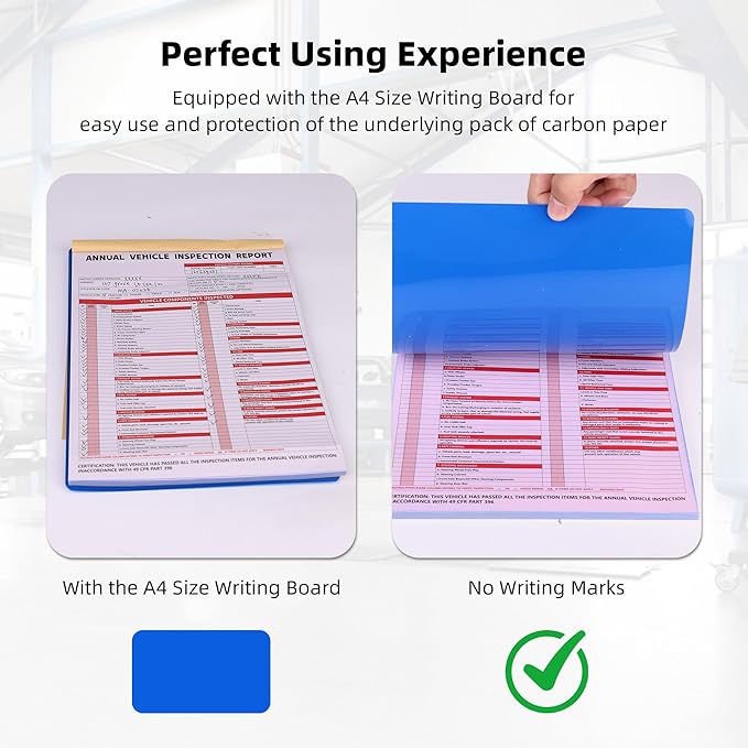 15-Pack Annual Vehicle Inspection Report Form, 3-Ply Carbonless Form and Hardboard, Includes 15-Pk Red FMCSA DOT Permanent Aluminum Adhesive Stickers, DOT Compliant