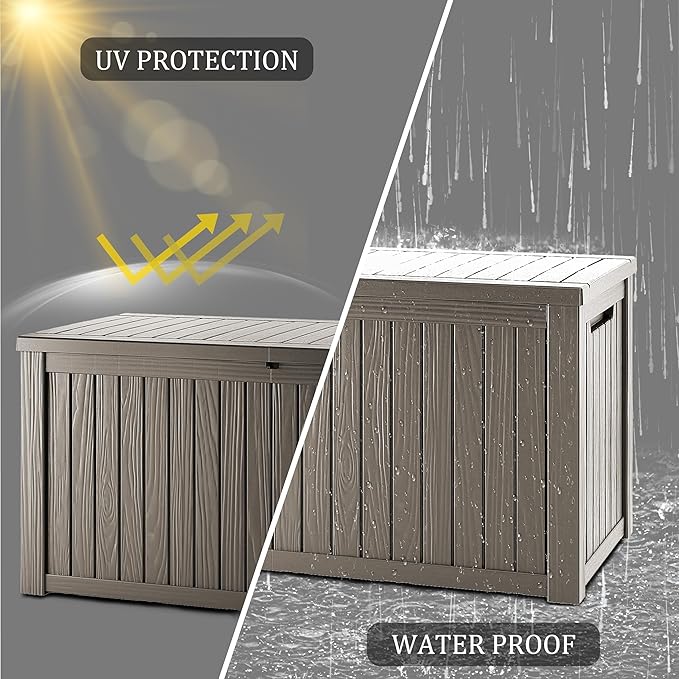 Yardgrace 270 Gallon Heavy Duty Outdoor Storage Box - Extra Large Package Protection for Outside Deliveries, Patio Storage Bench & Resin Deck Chest with Lock, UV-Resistant, Slate Grey