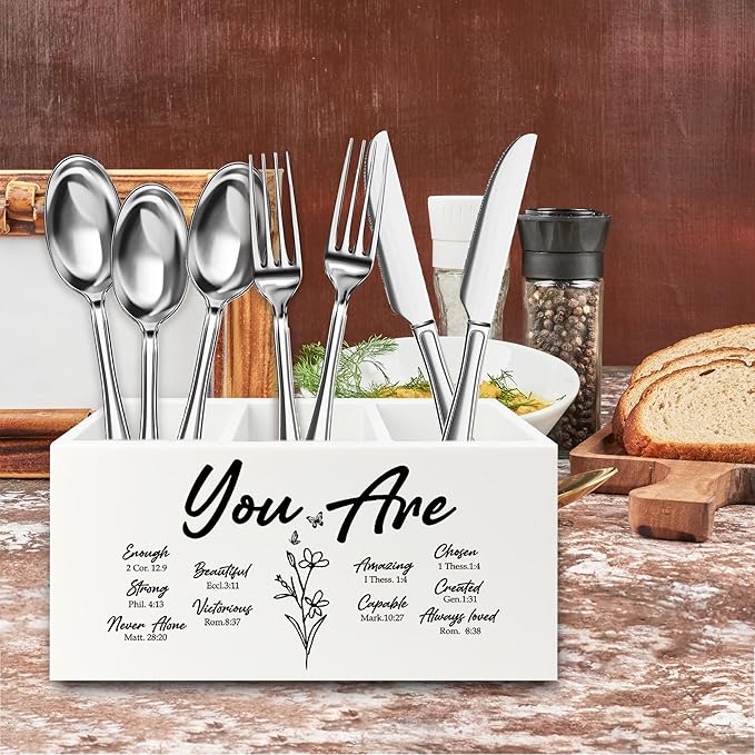 QZQE You Are Christian Pen Pencil Holder Organizer for Desk, Christian Gifts for Women, Floral Inspirational Bible Verse Wooden Box Signs Decorations for Home Office Desk Tabletop