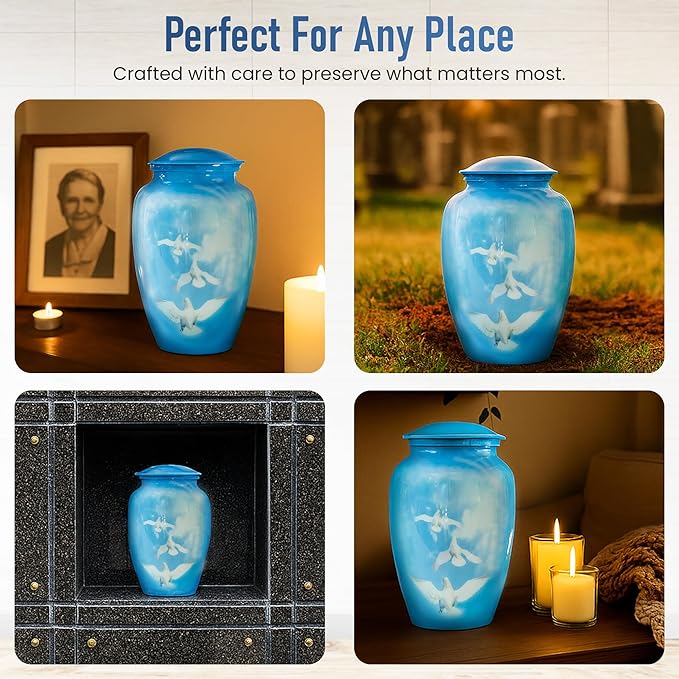 Modern Memorials Cremation Urn for Ashes - Large Urn for Man & Women - 200 Cubic Inches - Includes Velvet Storage Bag - Dove Style