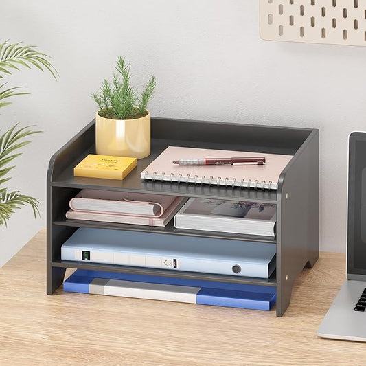 Wisuce Essentials Bamboo Desk Organizer Mail Holder Countertop Letter Tray Wood File Organizer for Desk Letter Sorter Wood Paper File Storage for School Home Office Supplies