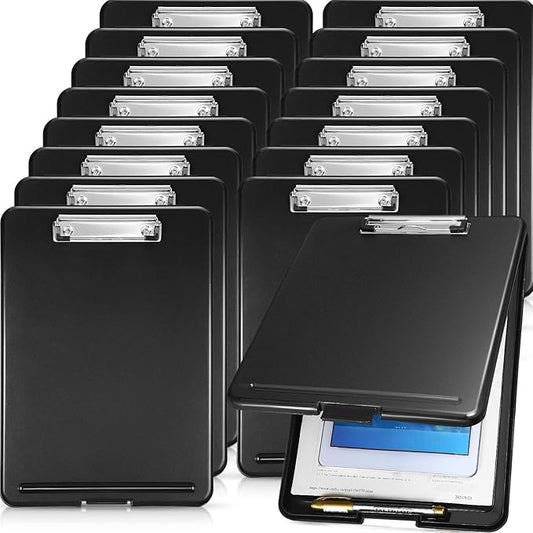 Geyee 16 Pcs Clipboard with Storage Plastic Foldable Nursing Clipboard Storage with Pen Holder 9. 5 x 13. 4 Inch Foldable Clip Board with Low Profile Clip for Student Teacher Nurse Office Supplies