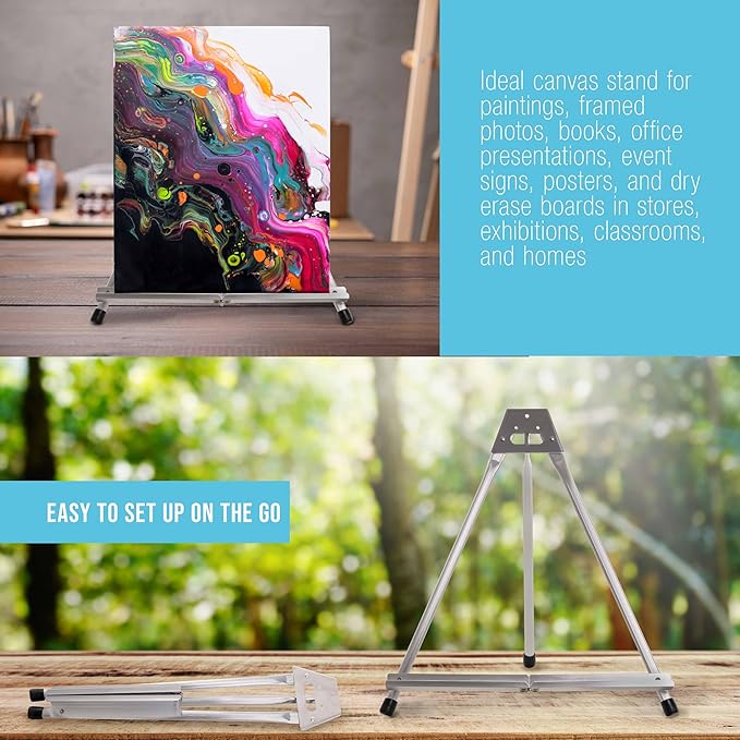 U.S. Art Supply 15" High Aluminum Tabletop Display Easel for Painting (4 Pack), Adjustable Folding Stand - Portable Art Easel for Displaying Canvas, Whiteboards, Posters, Signs, Pictures, Paintings