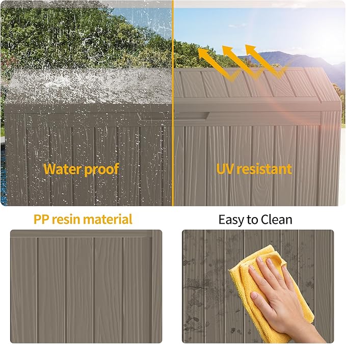 Decksplore 180 Gallon Outdoor Storage Box Waterproof Lockable Resin Deck Box Large, Patio Storage Bin for Pool Accessories Cushion Furniture, Garden Tools, UV-Resistant Outside Delivery Grey