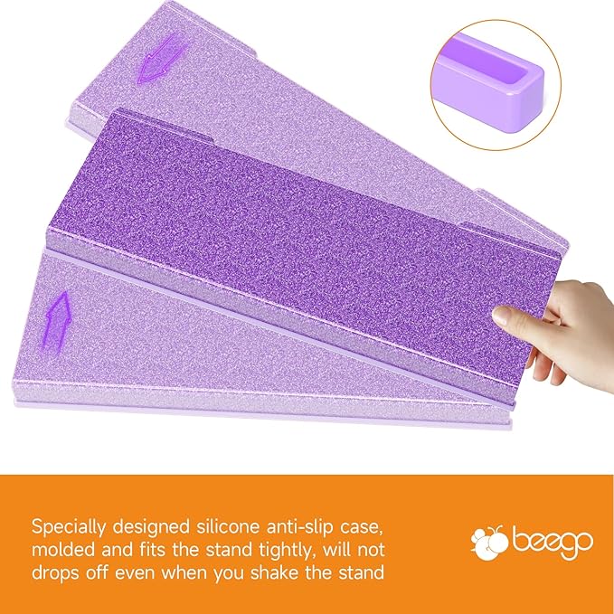 BEEGO Ergonomic Computer Keyboard Stand - Glitter Purple Acrylic Keyboard Riser Tilted Keyboard Holder Keyboard Tray with Purple Non-Slip Strip for Easy Typing at Home School Office Desk Accessories